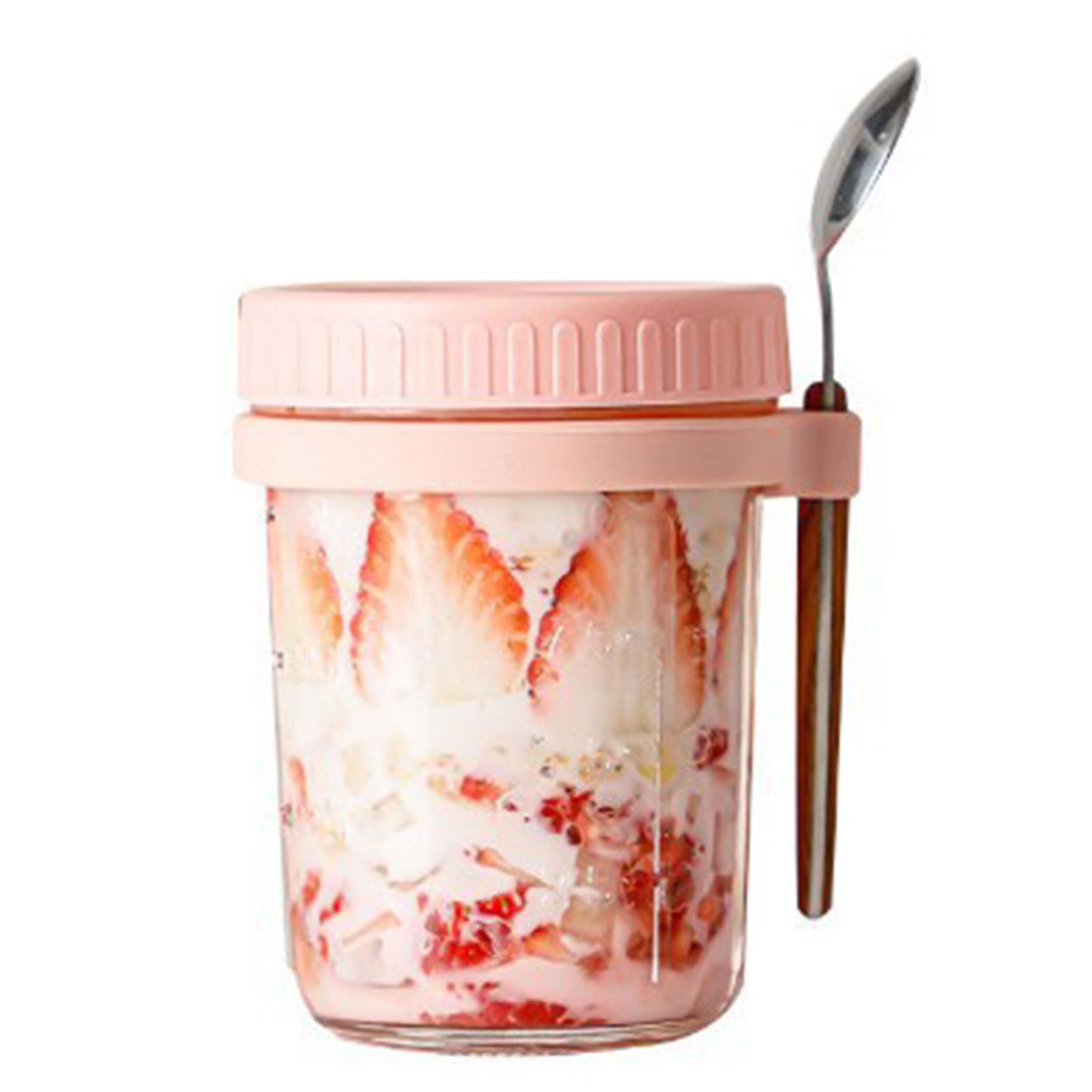 JTQYFI Portable Transparency Oats Jar Cereal Container with Secures Lid and Hanging Spoon for Daily Use Impermeable Glass Cup with Hanging Spoon