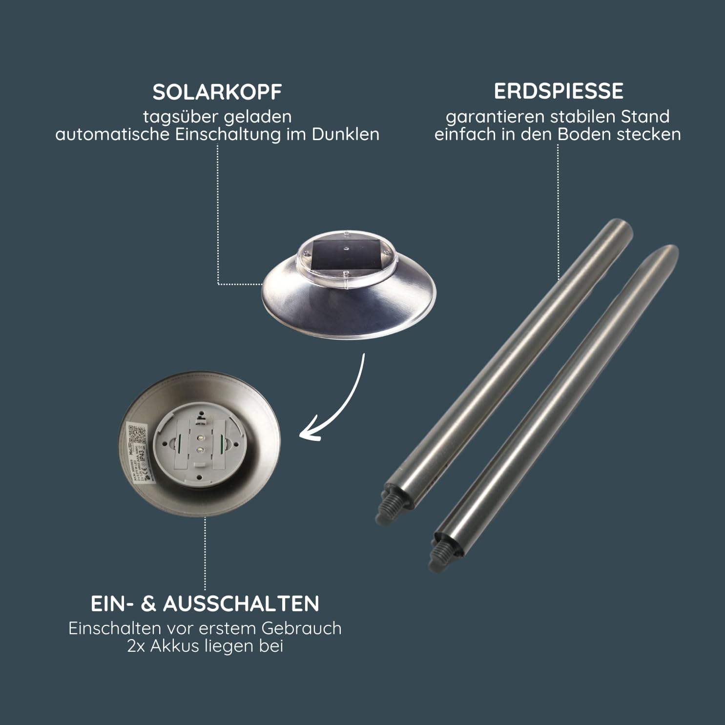 MeLiTec Solar-Gartenlampe 3er-Set, Outdoor-Solarleuchte für Garten Balkon und Terrasse, Außenbeleuchtung, Solar-Wegebeleuchtung, bis zu 8 Stunden Leuchtdauer, aus Edelstahl, SO26