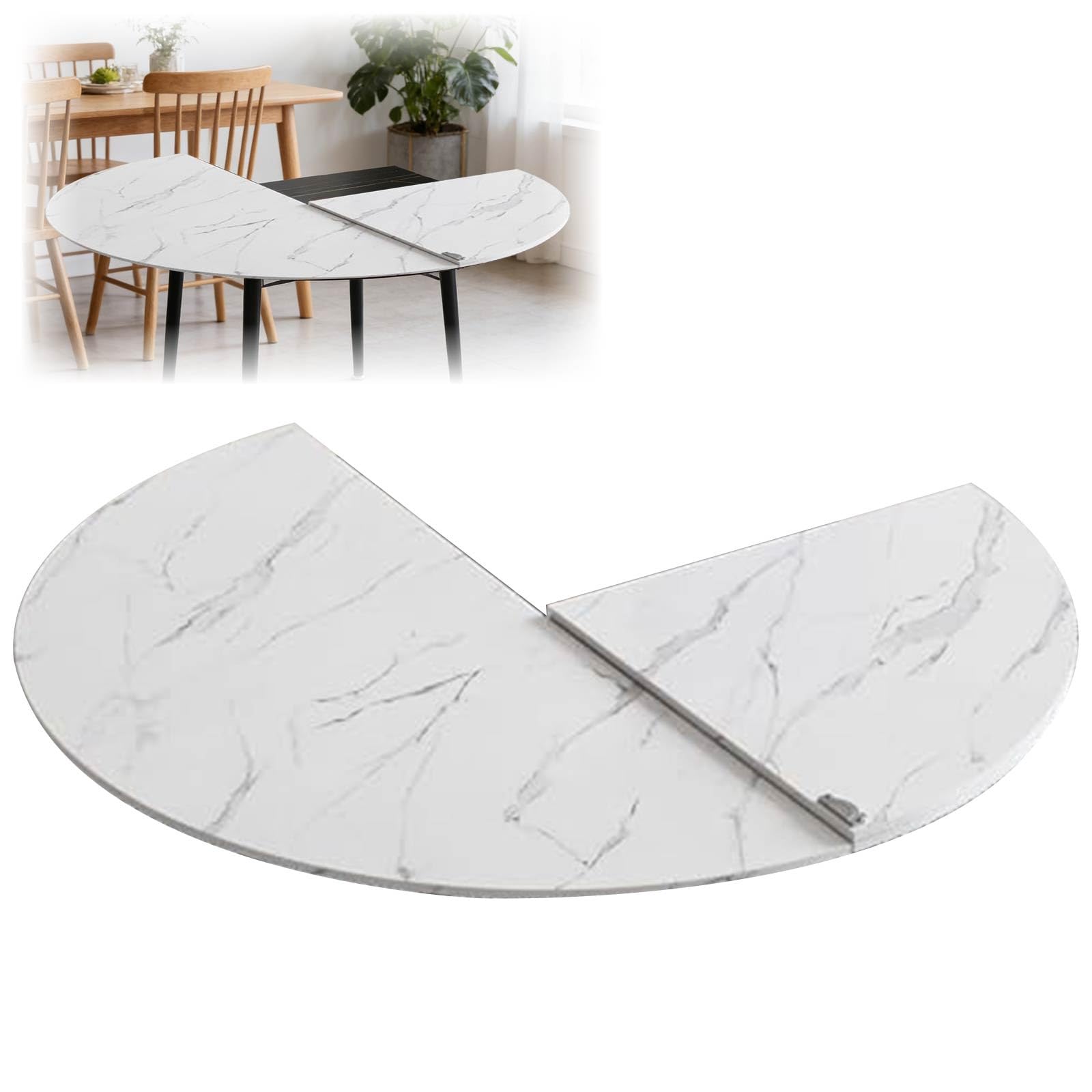 Large Round Foldable Table Top Folding Dining Table,Round Table Extender Solid Wood Board, Temporary Extender Folding Tabletop Large Foldable Table Top Only for Home Backyard(White Marble,51")
