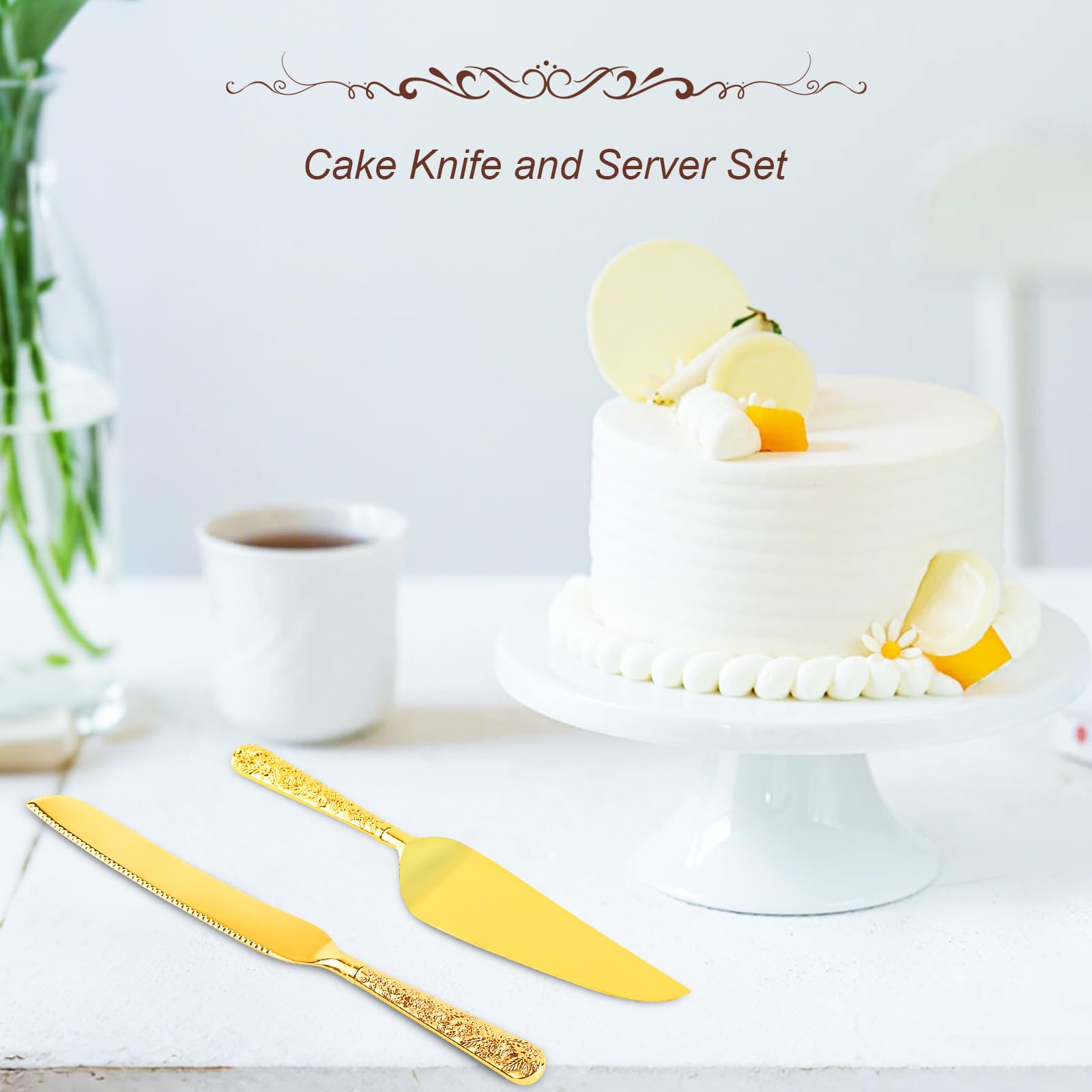 Gold Wedding Cake Knife & Server Set - Vintage Luxury -4