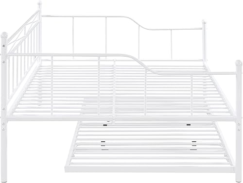 Miniatura 6 de Sofá cama de metal de tamaño matrimonial con nido ajustable de tamaño individual, cama de acero resistente con nido desplegable, nido plegable