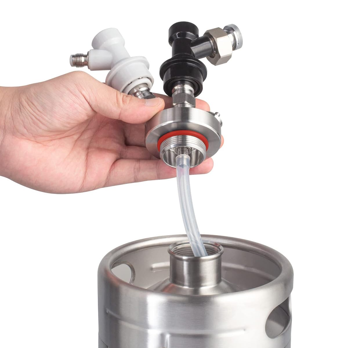 Mini-Keg-Spender mit doppeltem Kugelverschluss, Edelstahl-Speerhahn für 2L-10L Growler mit Schnellverschlüssen & Bierschlauch für das Heimbrauen