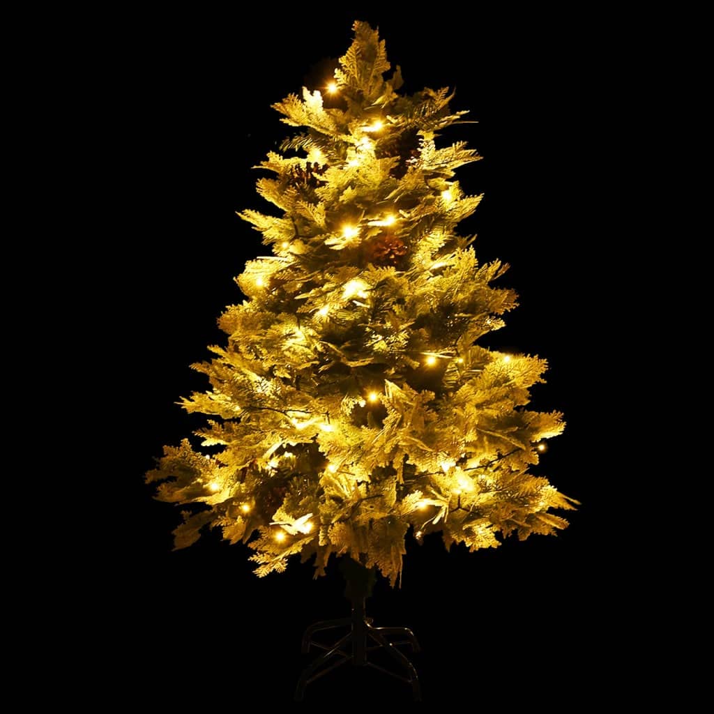 Árbol de Navidad artificial de 150 cm con 150 LED y 30 piñas, diseño plegable de PVC/PE/acero verde y blanco para salón, pasillo y oficina