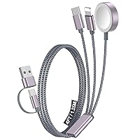 Vista 25 de Paquete de 1 cable de carga múltiple para artículos esenciales de viaje, cargador de Apple Watch, cargador de iPhone, [3 en 2] cable tipo Gris