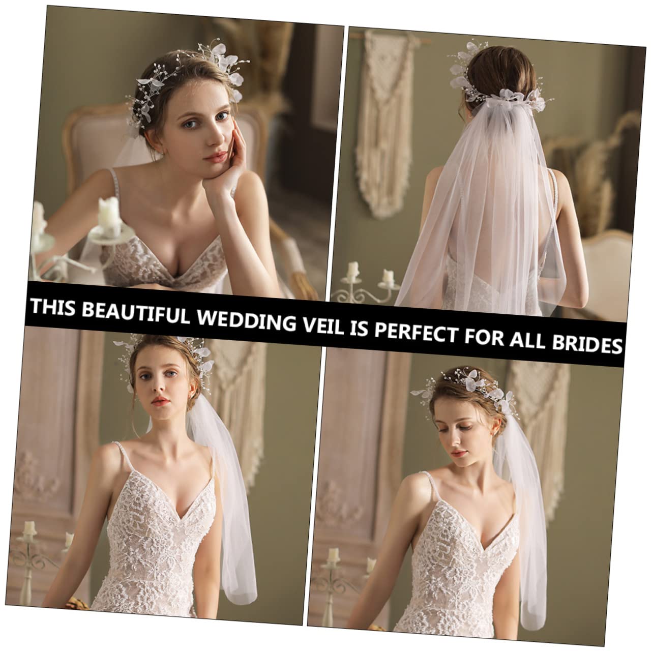 PACKOVE Brautschleier Zarter Schleier Eleganter aus Gauze mit Perlenkranz in Weiß für Brautstil bei Hochzeit für Hochzeitsfotos und Festliche Anlässe
