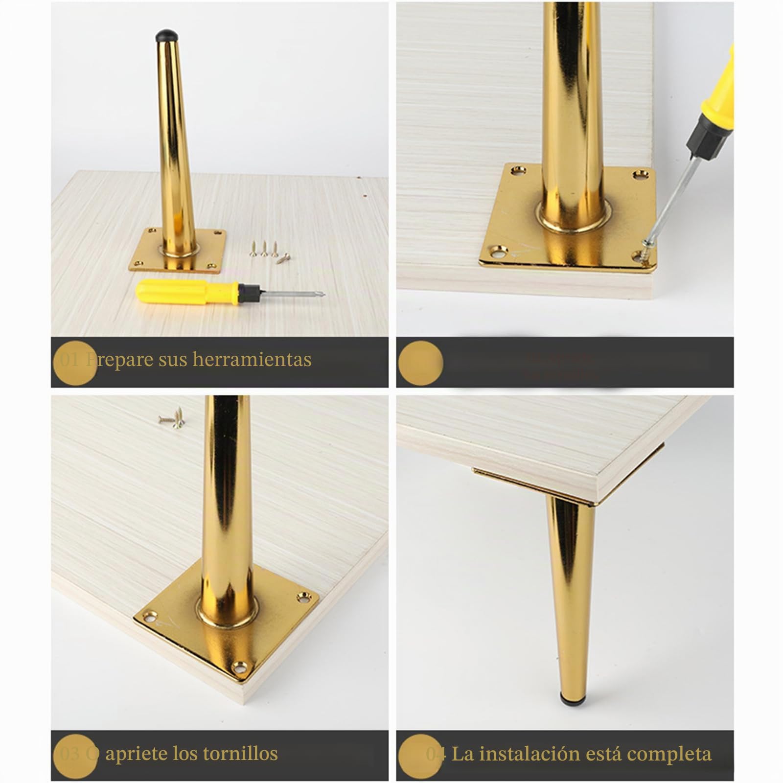 NAKUPENDA Patas de Muebles 4Pcs Patas de Muebles de Cono Inclinado Patas de Armario de Metal Patas de Mesa para Gabinete Silla Mesa de Café Sofá (10cm Altura,Dorado)