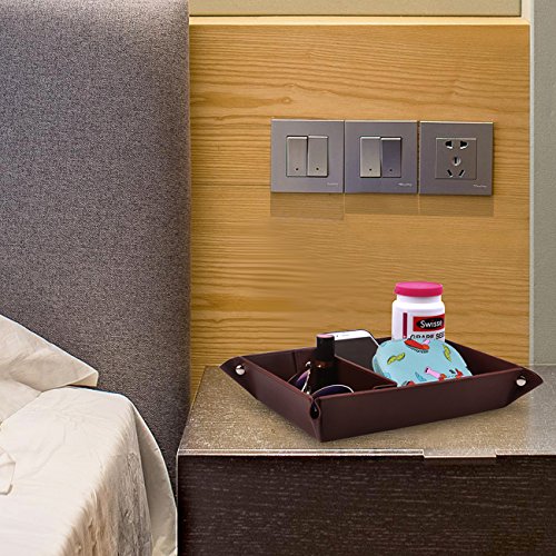 Valet Tray Jewelry Organizer,PU Leather Watch Box Coin Change Key Tray for Storage Coffee