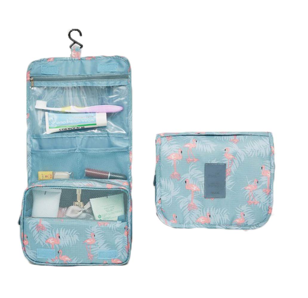 Semilyn Travel Toiletry Bag Waterproof Makeup Cosmetic Bag with Hanging Hook Portable Makeup Pouch Hanging Makeup Organizer for Women and Girls Blue flower image 5