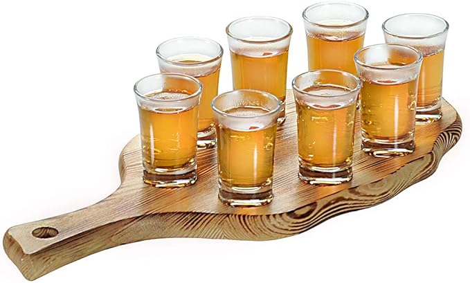 KESPER 68280 Schnapsglasträger, Kiefer – geflammt, mit 8 Gläsern