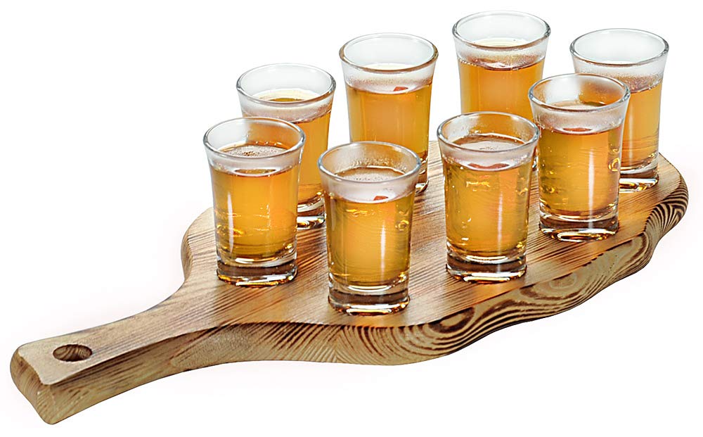Porte-verres à shot Kesper 68280 en pin flammé avec 8 verres inclus