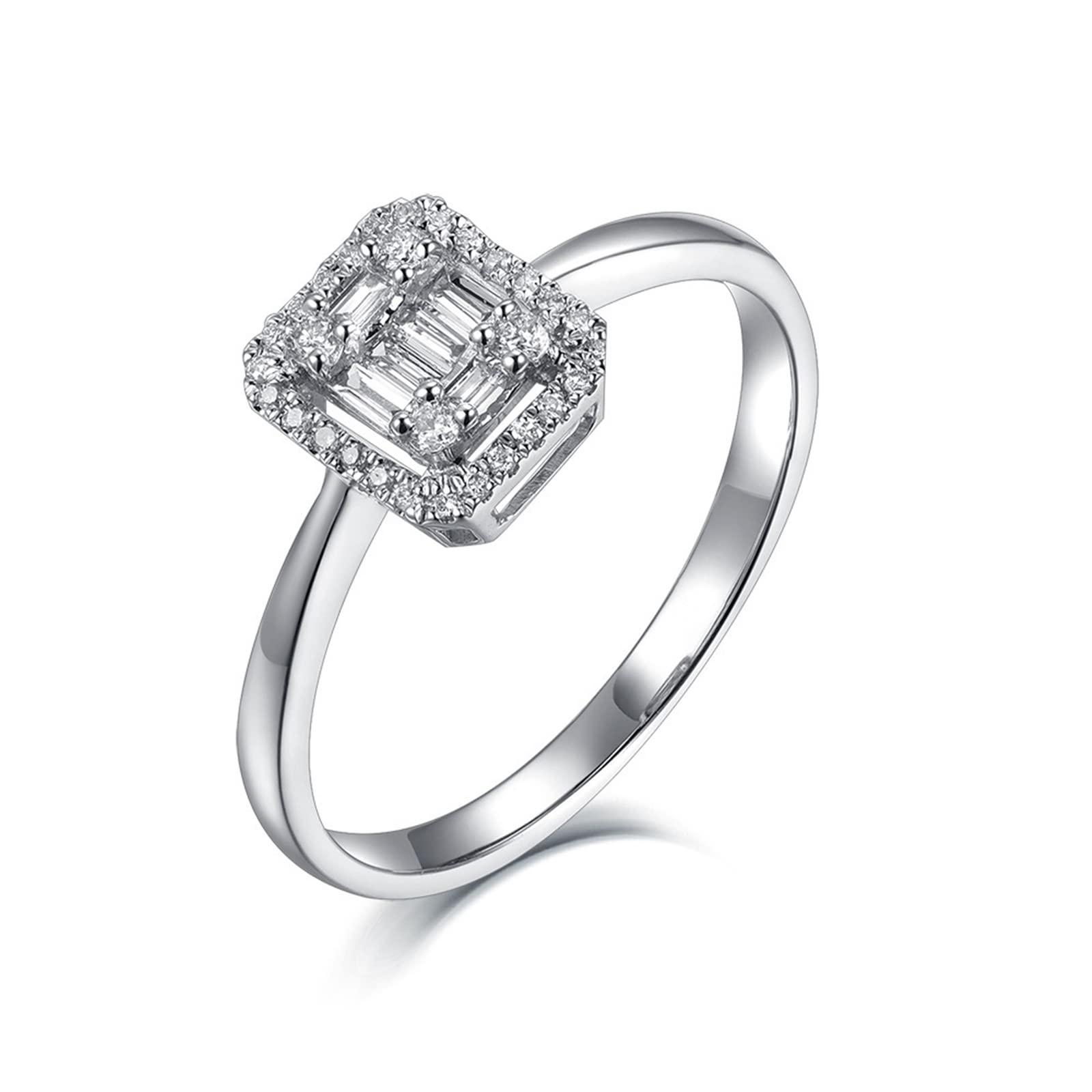 Ring Gold 750 Verlobungsring Damen 18 Karat Weißgold, Engagement Ring Silber Rechteck Diamant Verlobungsringe