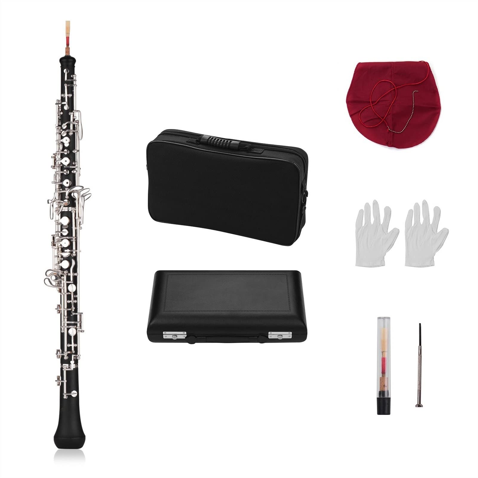 Parti oboe Strumento Placcato Oro Stile Semi-automatico In Stile Semi-automatico Di Oboe C Con Oboe Reed (Color : Silver-plated)
