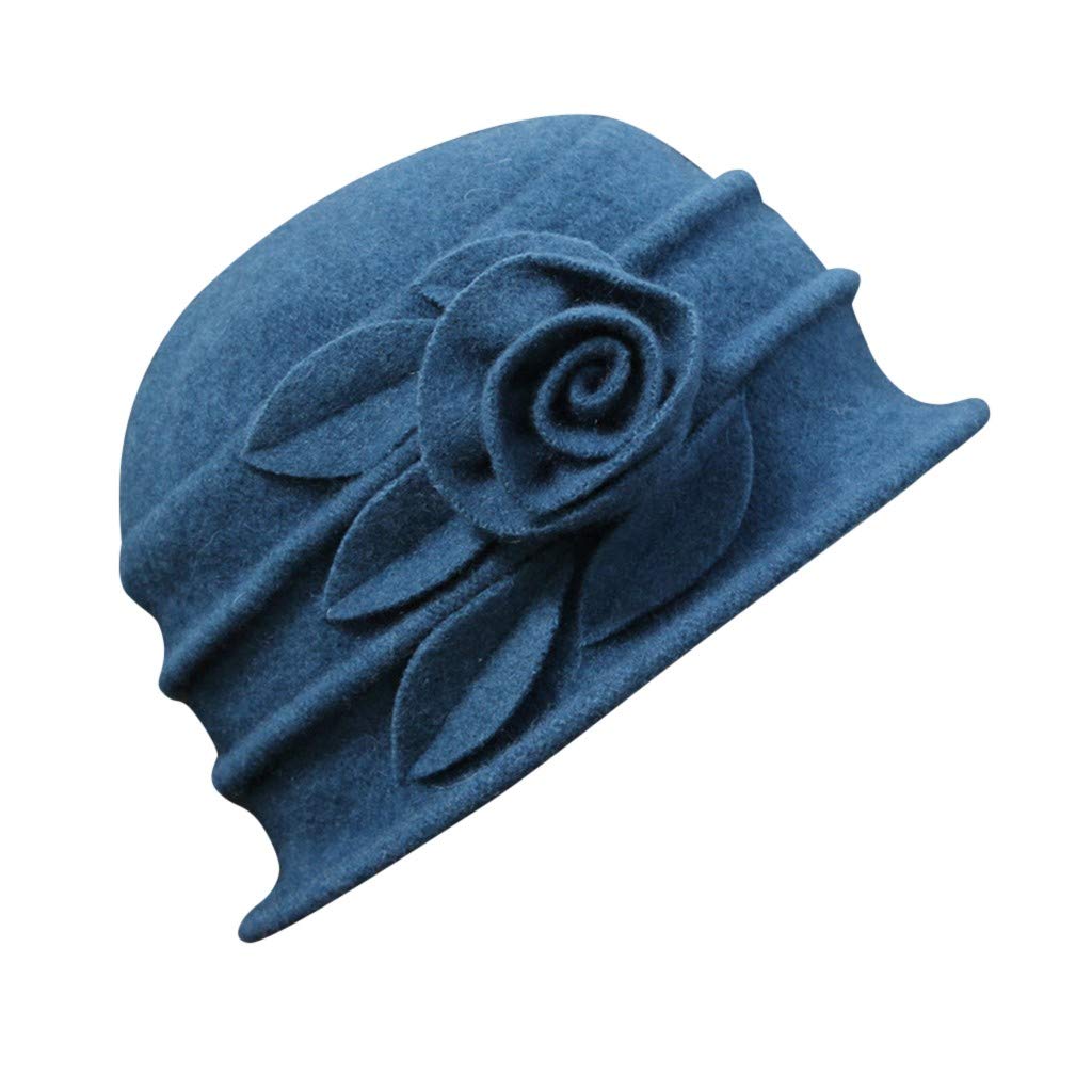 Ciepła Czapka Zimowa Elegancka Czapka Damska Typu Bucket Wełniana Czapka Zimowa W Stylu Vintage W Kwiaty/Blue/One Size