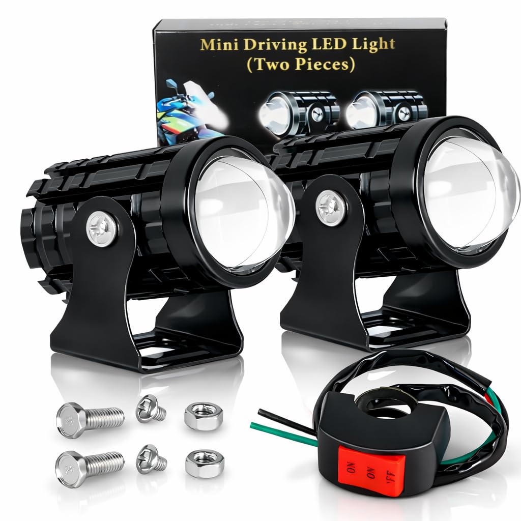 GONAMA Universal Bike Led Light High Power Motorcycle Fog Lamps Mini Driving Lights Mirror Spot Dual Color Projector Lens With Switch (White/Yellow) Set Of 2Pcs-image-40