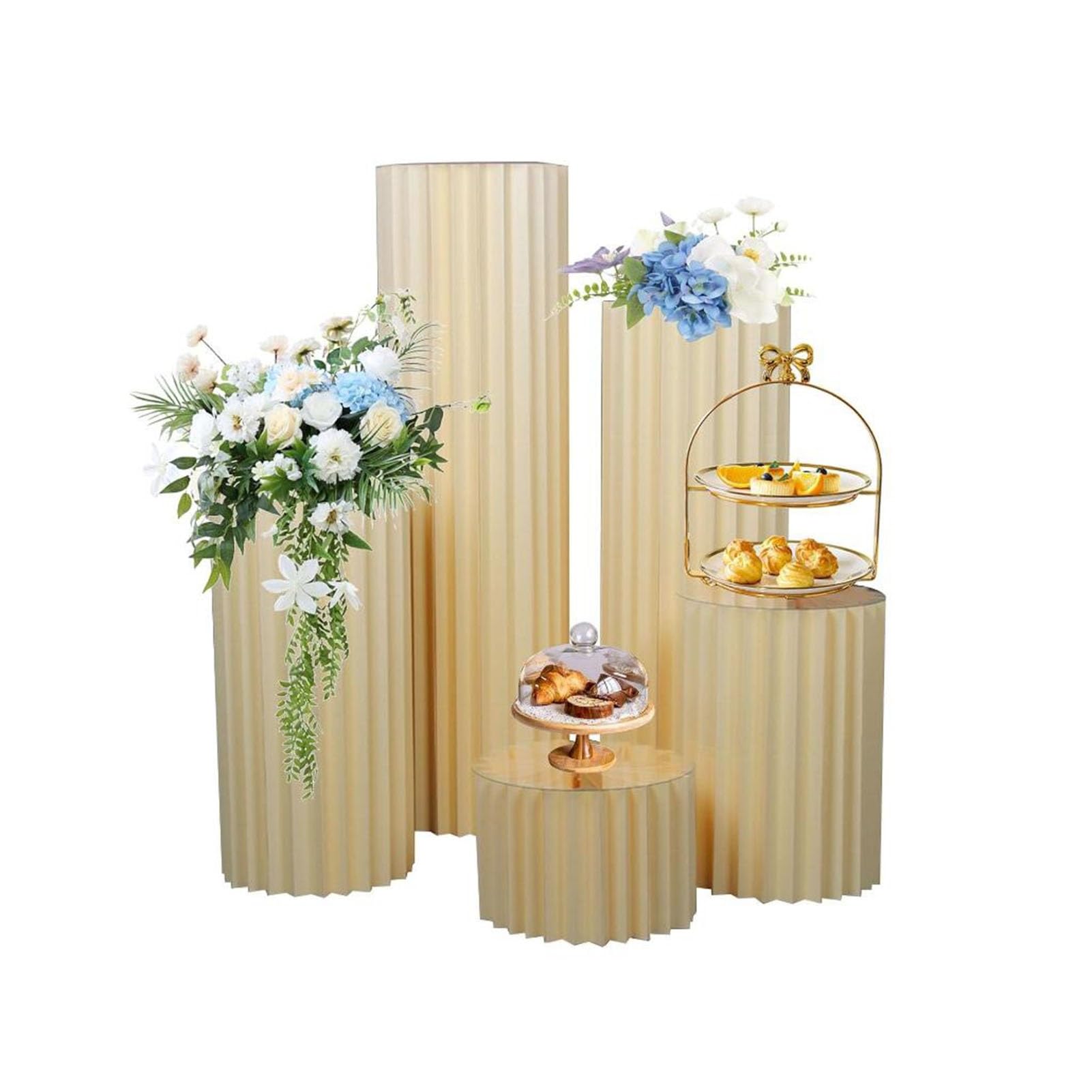 ZXGRfdefa Paper column display stand, Round Cylinder Display Pedestals Stands Party, Foldable Cardboard Paper Columns Wedding(Champagne)