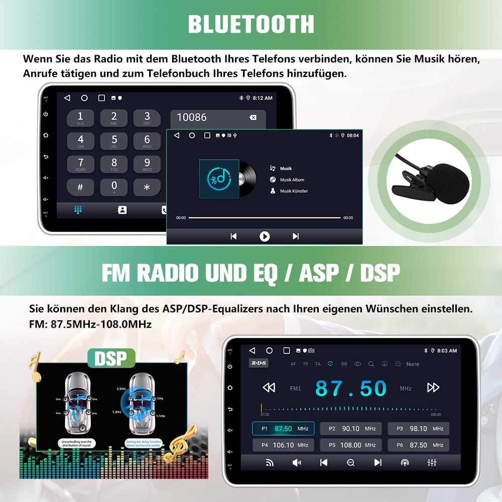 Junsun Android universal Autoradio 4GB+64GB 10.1 Zoll Touchsreen,Android 13 CarPlay, Android Auto, FM Radio, Bluetooth, WLAN, Navigtion, Lenkradsteuerung