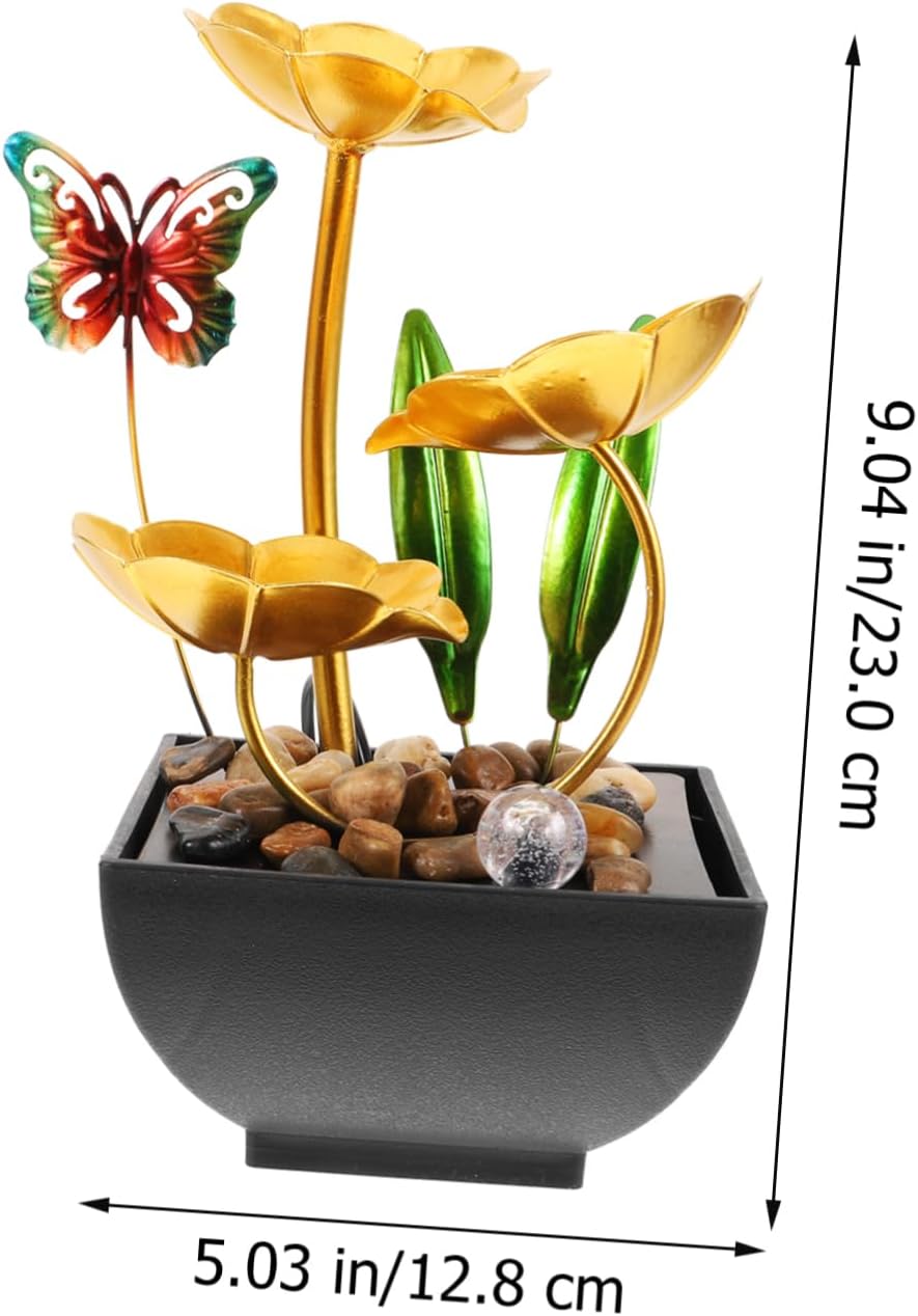 LIFKOME Tabletop Water Fountain Decor Iron Art Design Mini Indoor Waterfall Ornament for Office and Home Relaxation Fountain for Desk LED Lights