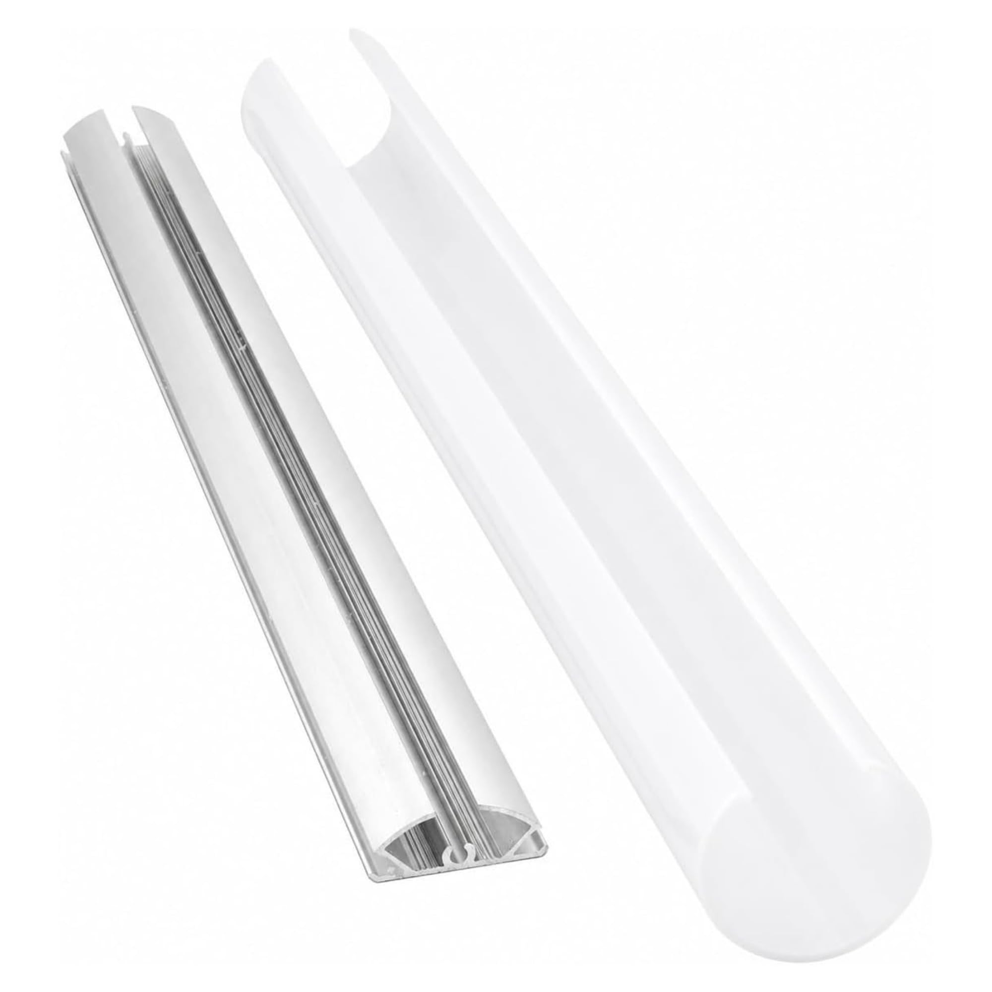 Jandei Confezione da 4 profili in alluminio da 1 metro per installare strisce LED sospese o in superficie, tubo per luci, copertura traslucida Ø 31,7 mm, tappi finali e viti