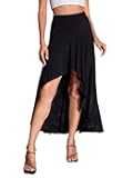 Women's Elastic Waist Asymmetrical High Low Flared Maxi Skirt