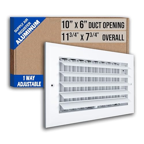Fits 10x6 Duct Opening Aluminum 1-Way Adjustable Air Supply Grille by Handua | Curved Blade Register Vent Cover for Sidewall & Ceiling | White | Outer Size: 11.75" X 7.75"