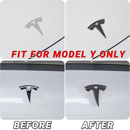 Miniatura 7 de Tesla Model Y - Juego de 2 calcomanías para emblema para maletero delanterotrasero (diseño de fibra de carbono)