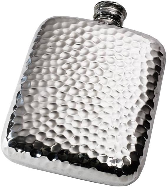 Wentworth Pewter- Hammered Pewter Cushion Pocket Flask, Spirit Flask