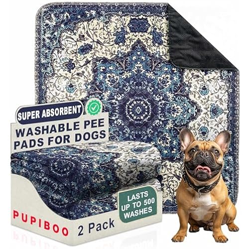 PUPIBOO Washable Pee Pads for Dogs & Cats 54x 54 Super Absorbent Reusable Puppy Training Pads - 100% Waterproof, Leak-Proof, Non-Slip Pet Pads for Housebreaking, Whelping & Indoor Floor Protection