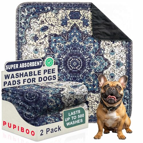Image of PUPIBOO Washable Pee Pads for Dogs & Cats 54x 54 Super Absorbent Reusable Puppy Training Pads - 100% Waterproof, Leak-Proof, Non-Slip Pet Pads for Housebreaking, Whelping & Indoor Floor Protection
