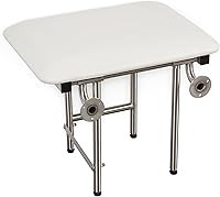 Vista 4 de Seachrome Asiento de ducha plegable de 24 x 15 pulgadas con cojín acolchado blanco para montaje en pared con patas, cumple con ADA