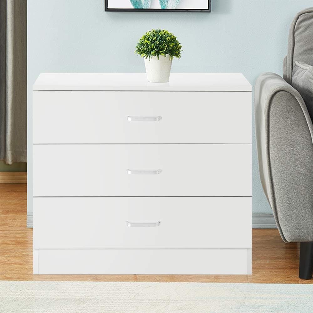 Henf 3 Drawer Dresser Chest of Drawers for Bedroom, Wood Bedside Table Night Stand Chest Dresser Cabinet, White