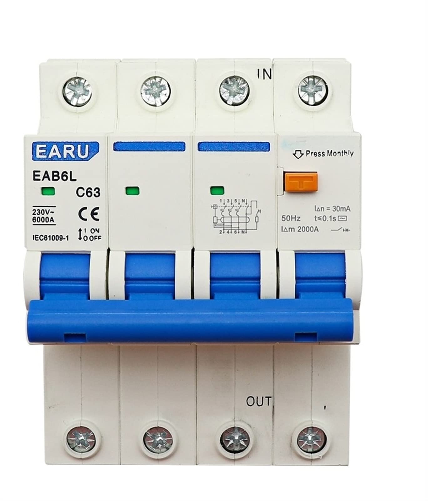 VSPPJYFG 10pcs AC230V MCB Leakage Protector RCBO Overload Short Circuit Protection 4P 30mA Residual Current Circuit Breaker Switch RCCB RCD(32a)