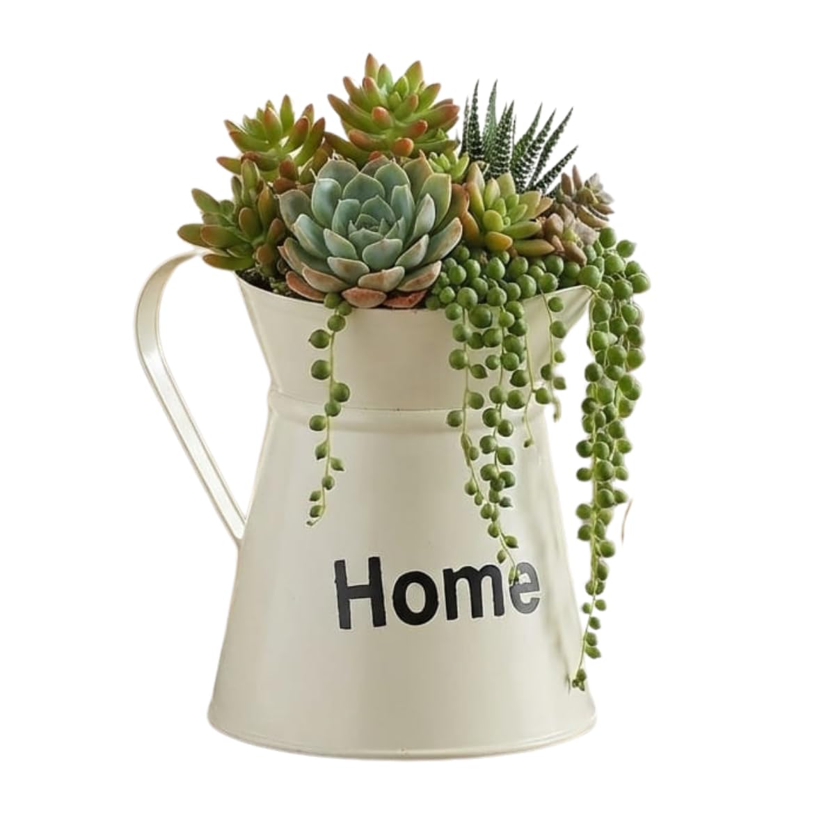 Galvanized Metal Decorative Jug Planter 5 x 6 Inch | Farmhouse Rustic Flower Pot with Handle | Iron Tabletop Planter for Succulents, Artificial Plants, Herbs & Home Office Décor | White-image-16
