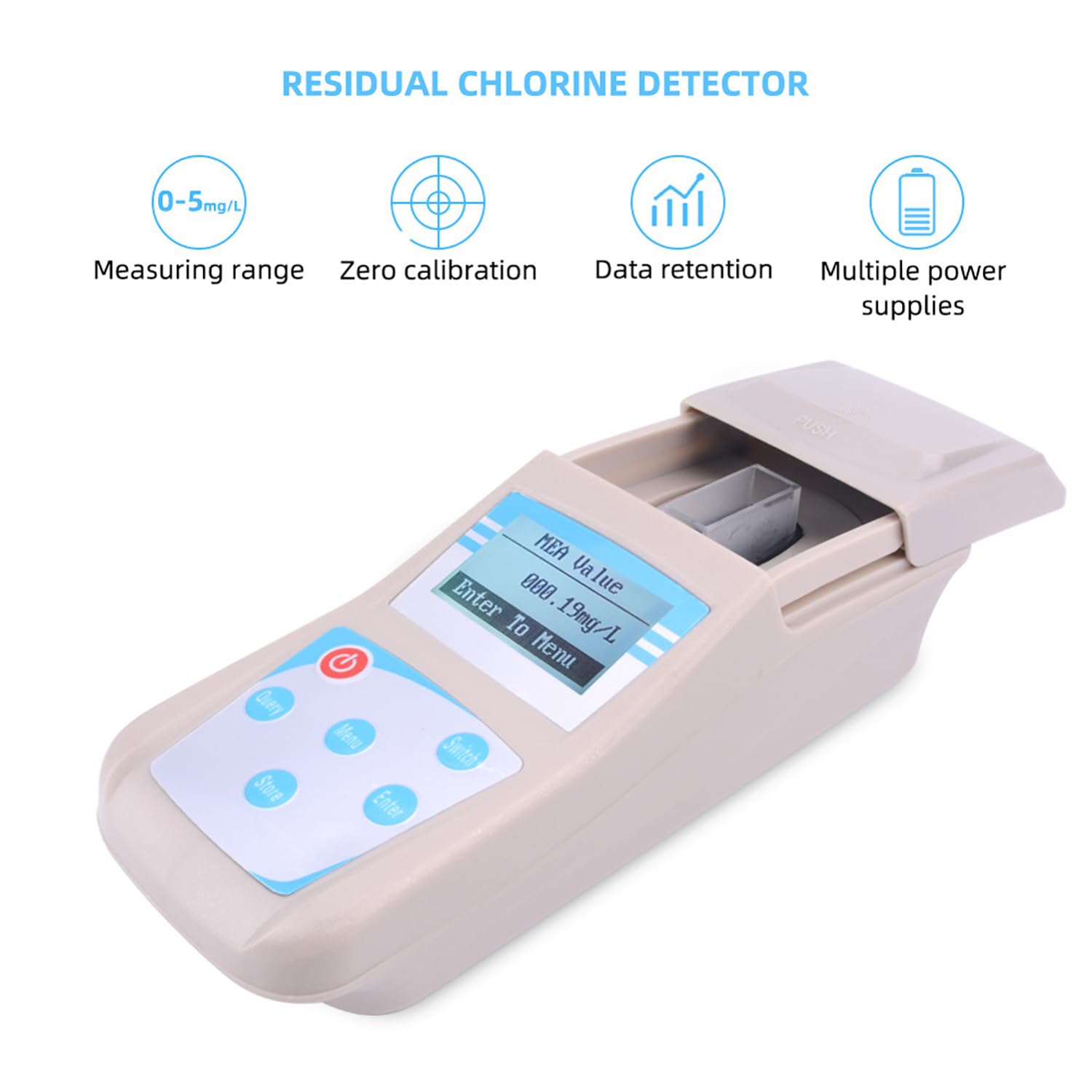 Tester di qualità dell'acqua, rilevatore di biossido di cloro portatile, tester PH leggero con valigia, gamma di misurazione 0-5mg/1, per il centro di trattamento spa per la piscina per nuoto a casa