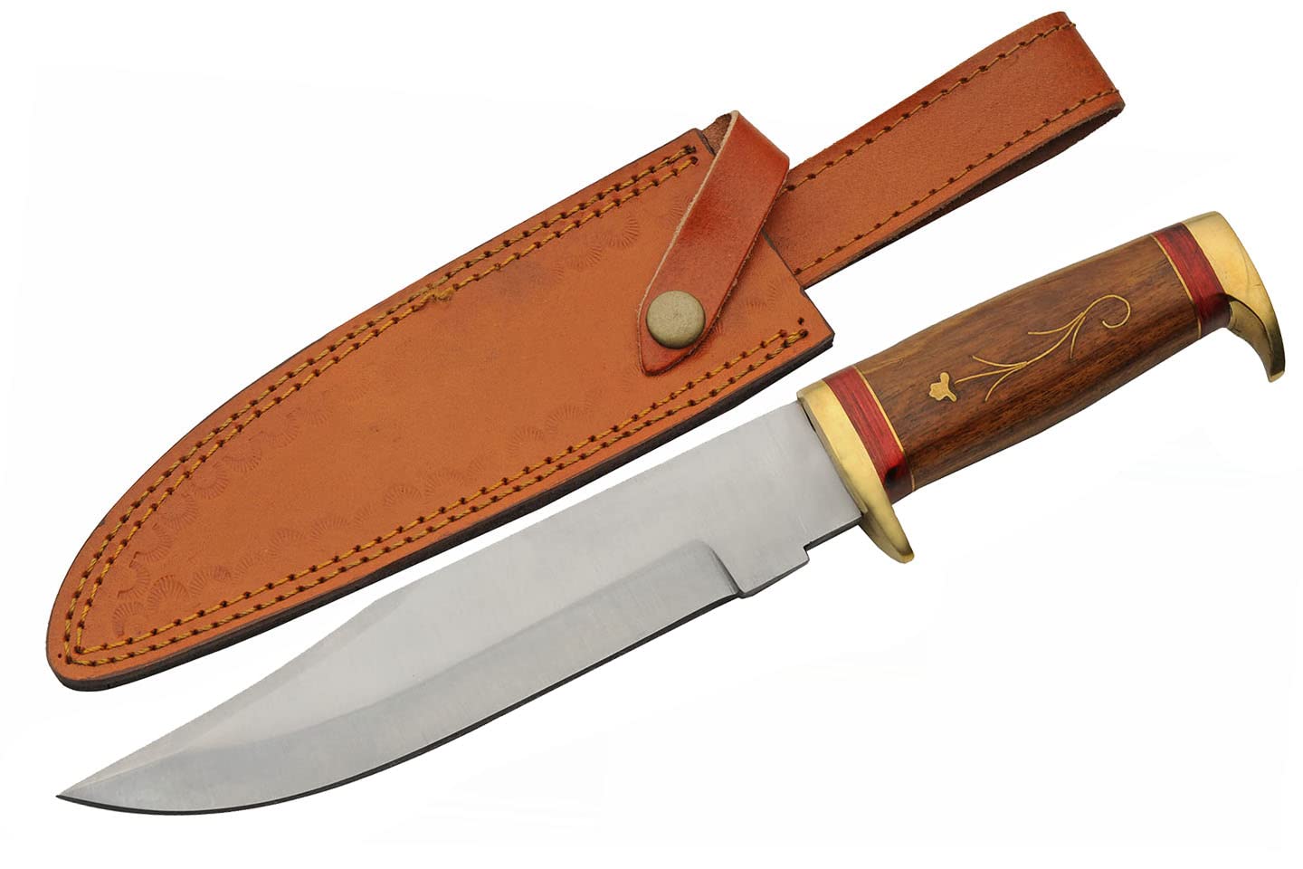 SZCO Full Tang Hunting Knife 12.25 Inch - Skinning Knives with Stainless Steel Blade, Inlay Wood Handle & Leather Sheath - Camping Knife for hunting and Hiking - Bowie knife for Men