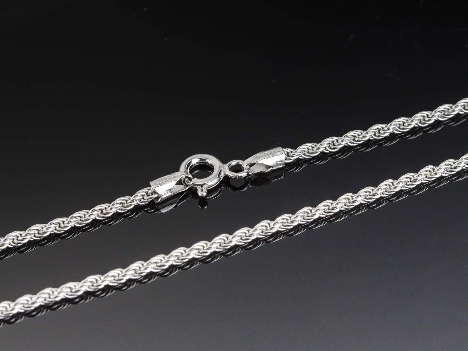 AKA Gioielli® - Cadena Trenzada 2mm Plata De Ley 925 Chapada en Rodio - Collar Cuerda Mujer Plata - Longitudes: 40 45 50 55 60 70 cm