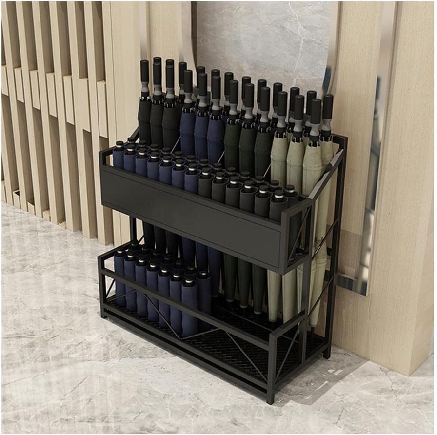 Porte-parapluies grand format en métal noir avec bac de récupération d'eau