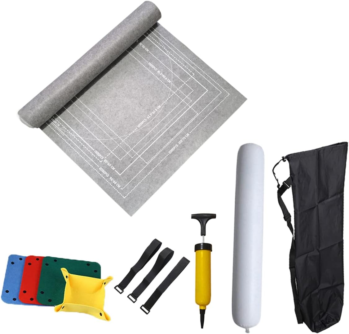 TINYOUTH Jigsaw Puzzle Board Set for 1000/1500/2000pcs Puzzle, 1.5mm Foldable Jigsaw Mat Puzzle Storage with Puzzle Trays/Inflator/Bag/Straps for Round Square & Rectangle Puzzle, Grey