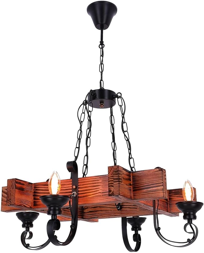 TIBU TIBU Hanglamp van hout vintage lamp eettafel E14 in hoogte verstelbaar kruis 4 vlammen photo 3