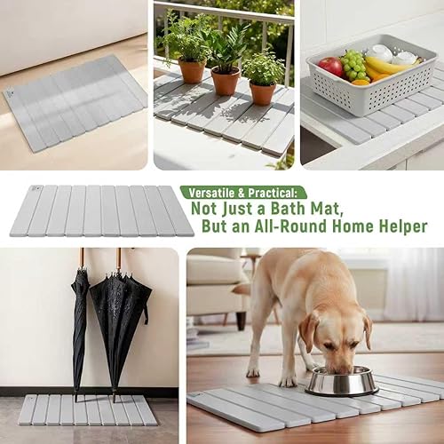 Miniatura 7 de Tapete de baño de piedra para absorción de agua, tapete plegable de piedra de diatomita, antideslizante y de secado rápido, tapete de baño cuadrado