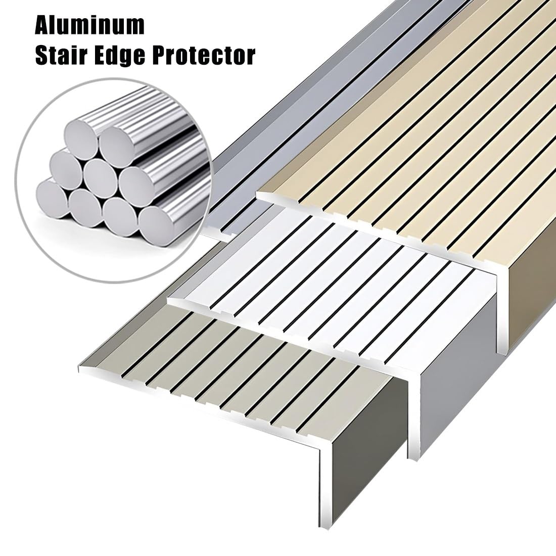 Perfil antideslizante de aluminio para escalera, 105/115/125 cm, protector de esquina de metal, acabado oro rosa, 100 cm y elegante solución de seguridad