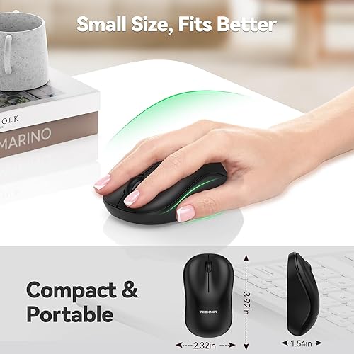 Miniatura 2 de TECKNET Ratón inalámbrico para laptop, mouse silencioso de 2.4 G, clic silencioso con 5 niveles de DPI, agarre contorneado, pequeño portátil de
