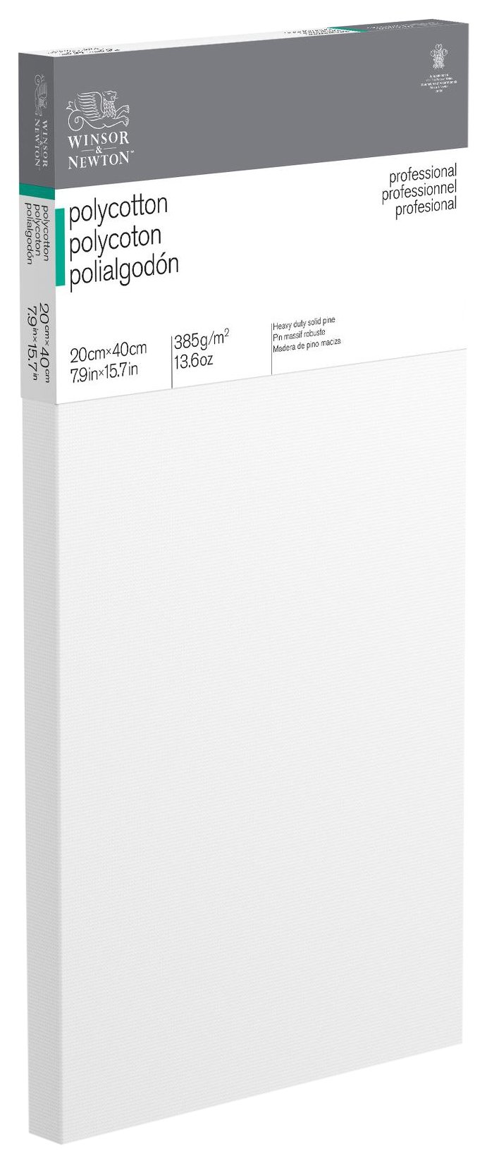 Winsor & Newton 6206009 Professional Stretcher Frame Made of Polycotton 385 g/m² Triple Primed Medium Grain Ideal for Oil Paints and Acrylic Paints 20 x 40 cm
