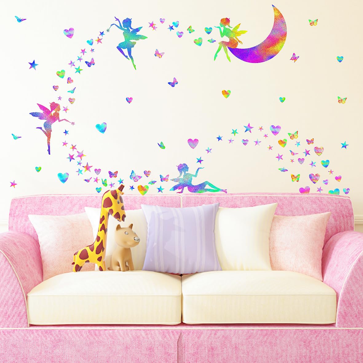 MOSITU 170 Pcs Colourful Fairy Wall Stickers Cute Heart Butterfly Star Moon Decals Magic Girly for Girls Bedroom Nursery Kids Room Decor - Image 2