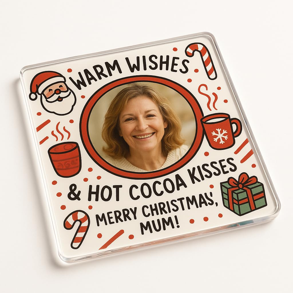 The Plum Penguin Mum's Cocoa Kisses Personalised Acrylic Coaster With Personalised Photo Frame - Cocoa Kisses Joy For Mum With Whimsical Design