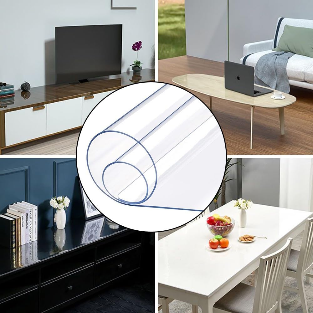 Clear PVC Table Cover Protector 1.0mm Thick Water Resistant Plastic Rectangular Non-Slip Desk Pad for Coffee Table/Writing Desk,Transparent Floor Mats Chair Mat (Size : 20x40in/50x100cm)
