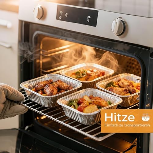 GSZAYSHL Grillschale Aluschalen 30 Stück Einweg Schalen aus Aluminiumfolie für Backen Braten Kochen kleine Behälter 17x13.5x5cm,650ml Mit Deckel best für Ihre Grillpartys und Kochabende