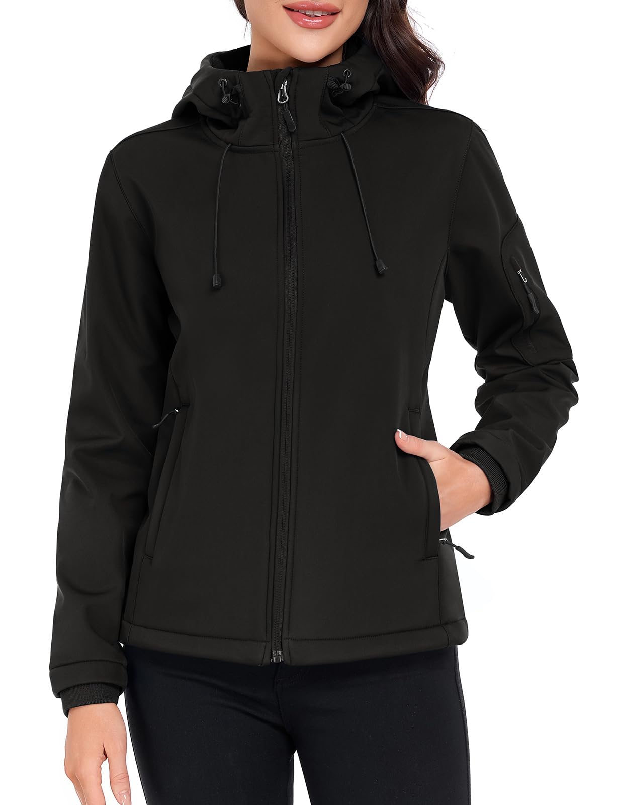Vancavoo Giacca da Donna Softshell Cappotto e Cappuccio Giubbotto Antivento Impermeabile Sportiva Trekking Outdoor Giacca a Vento Trench All'aperto
