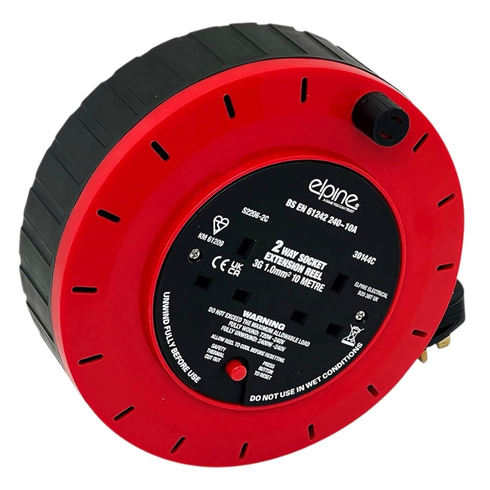 10m Extension Lead – 2 Way Socket Cable – 10A Long Power Extension Cord with Safety Plug – Mains Extension for Home, Office, DIY, Garden, Appliances