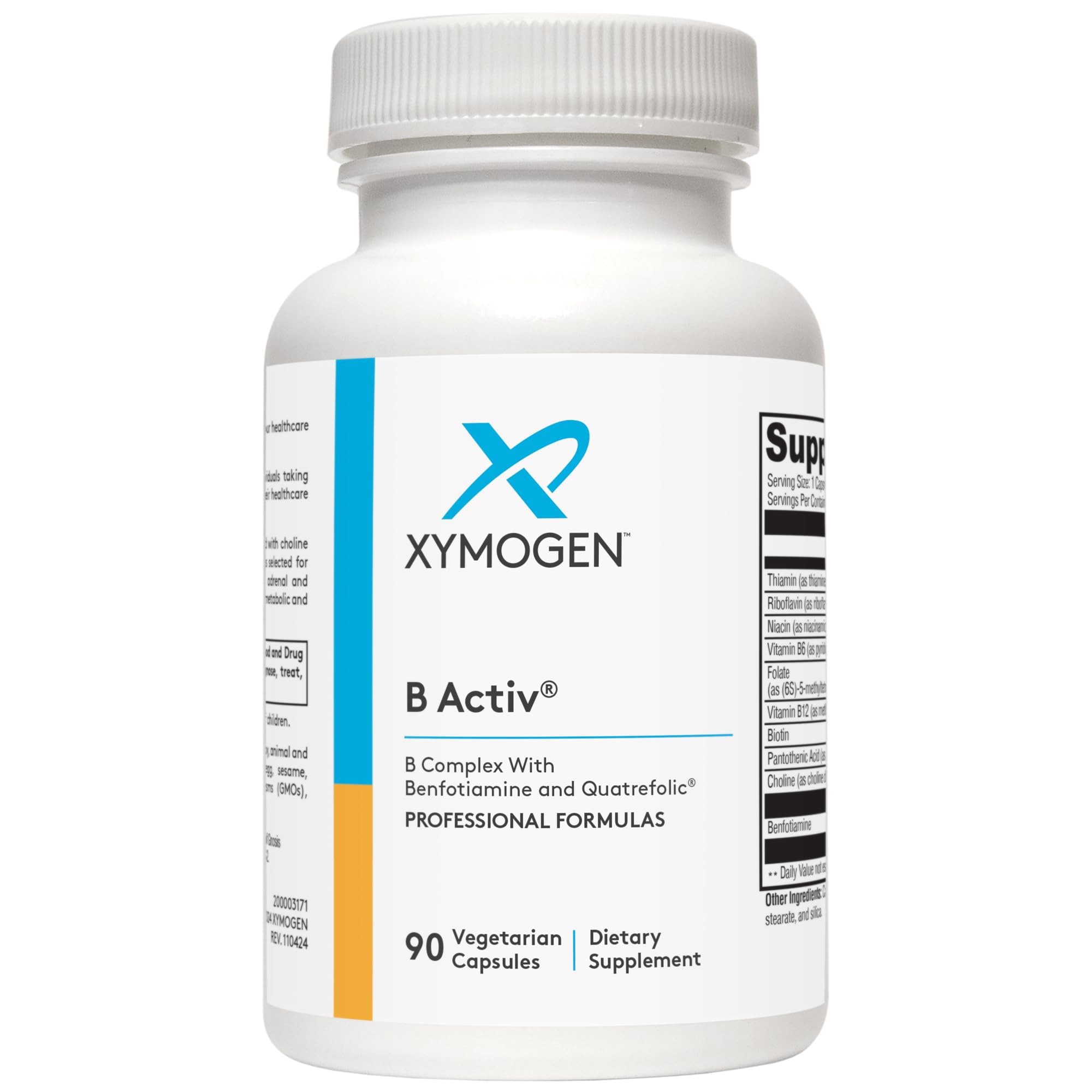 XYMOGENB Activ Vitamin B Complex with Benfotiamine, Methylfolate, Biotin, Vitamin B6 & B12 (Methylcobalamin b12) - Energy Supplements for Adrenal & Mood Support (90 Capsules)