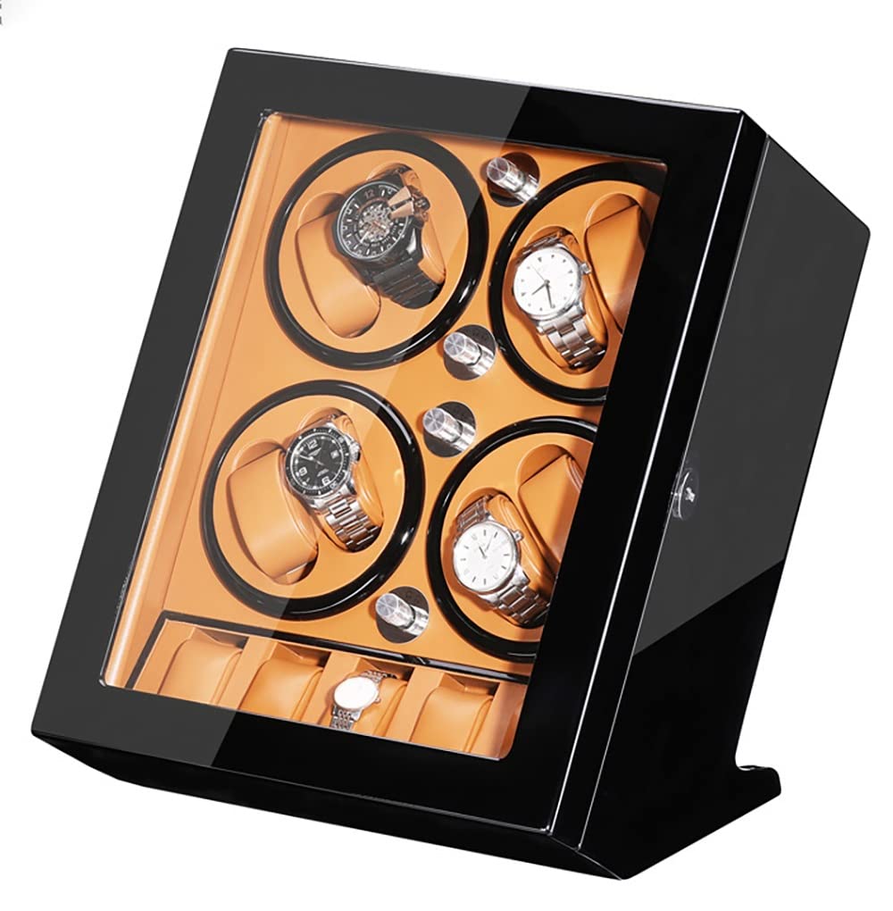 MYUYEE Automatic Watch Winder For 8+9 Watches Flexible Plush Cushion Piano Lacquer Exterior Large Capacity Automatic Wristwatch Winder Watches Display Box (B-Red)
